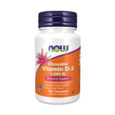 NOW Foods 維他命D3 1000IU口嚼錠, 180顆, 1罐