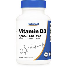 Nutricost 維生素 D3 5000IU 軟膠囊, 1個, 240顆