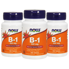 NOW Foods 維生素B1 100mg能量錠, 100顆, 3罐