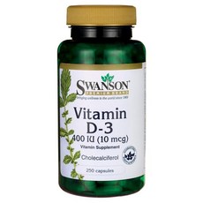 Swanson 斯旺森 維生素D-3膠囊 400IU 10mcg, 250顆, 1罐