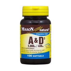 Mason Naturals 維他命A 5000IU&D3 400IU軟膠囊 無糖, 100顆, 1罐