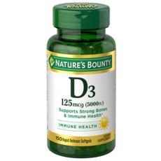 NATURE'S BOUNTY 維生素D3軟膠囊 5000IU, 150顆, 1罐