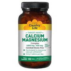 Country Life Vitamins 칼슘 1000mg 마그네슘 500mg 컴플렉스 타블렛, 180정, 1개