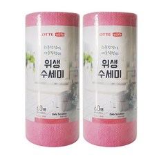 롯데이라이프 한장씩 뜯어쓰는 일회용 위생 수세미, 60매입, 2개