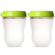 [코모토모] 실리콘젖병 배앓이 방지, 2단계, 트윈팩-그린, 250ml