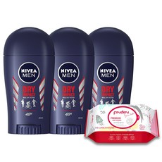 니베아 데오드란트 스틱 맨 드라이임팩트 40ml x 3p + 핀덴 물티슈, 1세트