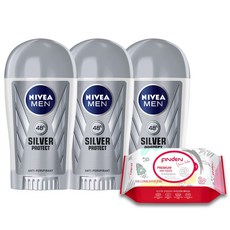 니베아 데오드란트 스틱 맨 실버 프로텍트 40ml x 3p + 핀덴 물티슈, 1세트