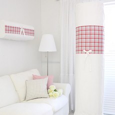 [골드얀] 네추럴체크 에어컨커버, 레드