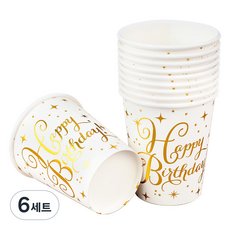 레터링 파티컵 해피벌스데이 화이트 240ml, 10개, 6세트