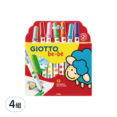 GIOTTO be-be 可洗式寶寶彩色筆 12色, 歐盟皮膚敏感測試, 固定式筆頭設計, 4盒