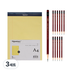 시그니처 리갈패드 A4 5p + 유니볼 연필 5B 12p, 옐로우(리갈패드), 3세트