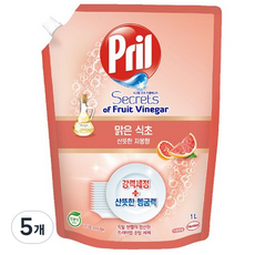 헨켈 프릴 시크릿 오브 맑은식초 주방세제 산뜻한 자몽향 파우치, 1L, 5개