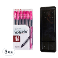 라인플러스 가젤펜 1더즌 + 매표 펜접시 C형, 핑크색(볼펜), 블랙(펜접시), 3세트
