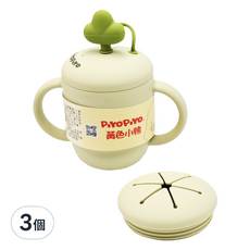 PiYOPiYO 黃色小鴨 鉑金矽膠嬰兒零食吸管兩用蘿蔔杯, 綠色, 3個