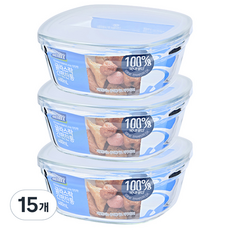 글라스락 내열 강화유리 정사각 간편 찬통 480ml, 15개