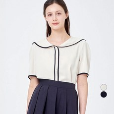 ELLE PARIS 여성용 배색 파이핑 세일러 카라 블라우스