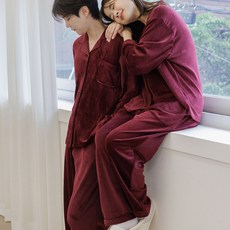 민트코코아 커플용 벨벳라인 수면 잠옷 상하의 세트
