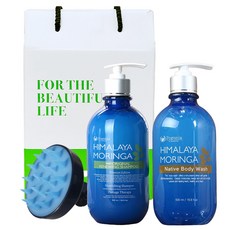 Pogonia 辣木洗髮精 500ml + 沐浴露 500ml + 頭皮泡棉刷禮盒, 1組