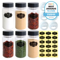홈메이드 젖병소재 트라이탄 양념통 레터링 세트, 1세트, 양념통 350ml(6P) + 양조절중간캡 6p + 라벨스티커 18종