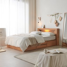 브리즈 LED 통수납 4단 침대 + 라텍폼스 20T 매트리스 세트 방문설치, 침대(오크), 매트리스(단일색상)