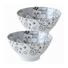 JUST HOME 日本製貓咪家族陶瓷7吋麵碗2件組, 5829-08A, 陶瓷7吋麵碗2件組, 1組