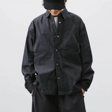 BOHRHOO Early Spring Denim 單寧長袖襯衫, 黑 XL, 棉 64.7% 氨綸 22% 聚酯纖維 28.7% 粘纖 4.4%, 黑色
