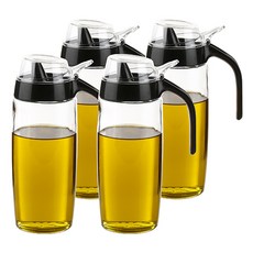 SINOGLASS 按壓開蓋式玻璃油罐 黑色, 500ml, 4個