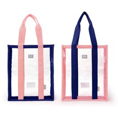 Bagtory HK 百寶袋王 兒童撞色功課袋 Set 2個, 27L x 3W x 35H cm, 0.3mm透明PVC製造, 27 x 3 x 35cm, 草莓 + 深藍