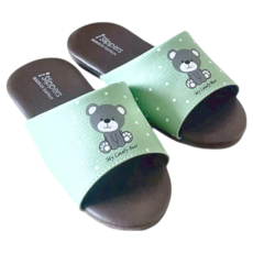 i Slippers 兒童室內鞋 皮質室內拖鞋 療癒小熊,台灣製造, 綠色, 19