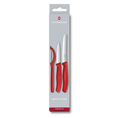 VICTORINOX 瑞士維氏 水果刀削皮器3件組 紅色 廚房料理好幫手, 1組
