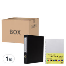 ECO Chungwoon D型3孔活頁夾 Set, 厚A4活頁夾 黑色 5公分 4入 + 透明補充頁20張 5入, 韓國製, 1組