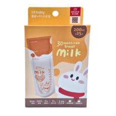 US baby 優生 x 小米兔 3D曲線母乳冷凍袋, 200ml x 25入, SGS檢驗, 0雙酚A, 0塑化劑, 25個, 1盒
