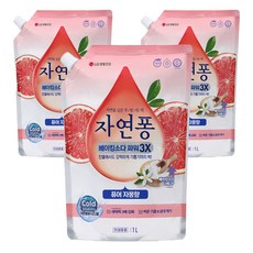 [비건라이프] 자연퐁 베이킹소다 파워 3X 주방세제 퓨어 자몽향 리필, 1L, 3개