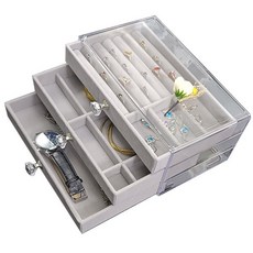 自有品牌 三層絨布首飾收納盒(顏色隨機),1入