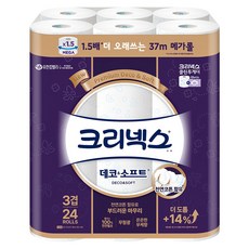 크리넥스 3겹 데코&소프트 천연펄프 고급롤화장지, 37m, 24개입, 1개 37m, 24개입, 1개