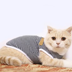 아리코 고양이 앤 강아지 모던 코튼 스트라이프 티셔츠, 블랙