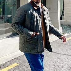 大尺碼燈芯絨拼接領絎縫外套