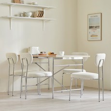 웰퍼니쳐 드뮤어 자작엣지 LPM 테이블 + 의자4P 1600 방문설치, 테이블(화이트+실버), 의자(아이보리), 일반의자 4