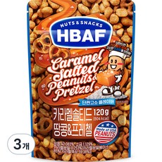 바프 넛츠앤스낵스 카라멜 솔티드 땅콩 앤 프레첼, 120g, 3개