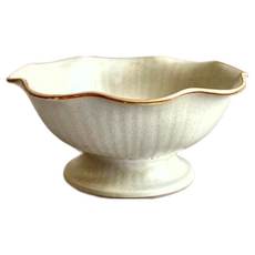 瀨戶燒 craft 荷葉邊高台缽 甜點碗, 12x5.5cm, 米白色, 1個