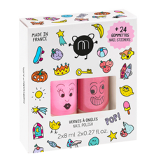 nailmatic KIDS POP組 兒童水漾亮彩指甲油套組, 法國第一無毒品牌, 無毒可水洗, 附指甲貼, 指甲油8ml x 2瓶 + 指甲貼, 1盒