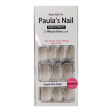 Paula's Nail 寶拉美甲 光療秒貼美甲, 3分鐘美甲, 無膠水, 24片裝, 裸灰漸變, 1盒
