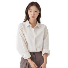 CARET 女款日常寬鬆襯衫 - 100%純棉, 長袖, Free Size, 淺米色