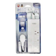 MAX STAR 太星電工 蓋安全四開三插滑蓋電腦線 1.8m 6尺, OCJ43306, 1個