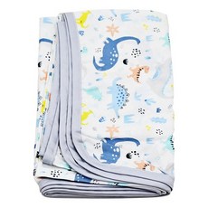 ahtty blanc 兒童人造絲涼感睡墊3件組, 藍色恐龍款, 含枕頭1入+毯子1入+墊子1入, Blue Dino