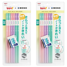 Tombow 蜻蜓牌 ippo 六角鉛筆 + 學習用塑膠擦組 2B, 粉紫色, 2盒
