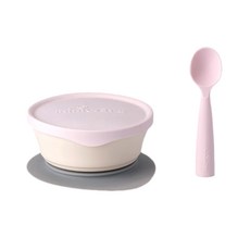 miniware 微兒 天然聚乳酸新生寶寶組, 寶寶餐具組含碗、湯匙、碗蓋、防滑吸盤, 香草棉花糖, 1組, 碗, 湯匙