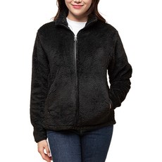 CARET 女款立領抓毛絨外套, S, 黑