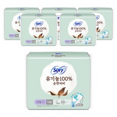 쏘피 유기농 순면커버 생리대 날개형, 대형, 14개입, 6개