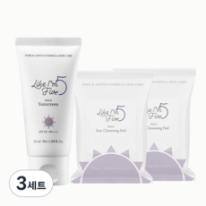 라이크아임파이브 유아용 마일드 선스크린 SPF50+ PA++++ 50ml + 선 클렌징 패드 30p x 2개, 3세트